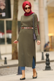 Nayla Collection - Khaki Hijab Knitwear Tunic 15436HK - Thumbnail