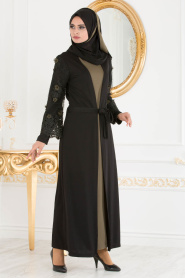 Nayla Collection - Khaki Hijab Suit Abaya 100347HK - Thumbnail