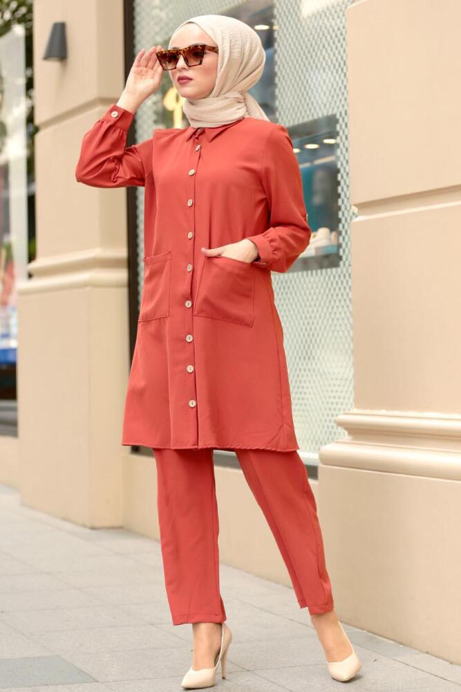 Nayla Collection - Kiremit İkili Tesettür Takım 31320KRMT - 1