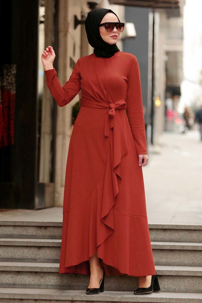 Nayla Collection - Kiremit Tesettür Çapraz Elbise 4041KRMT - 1