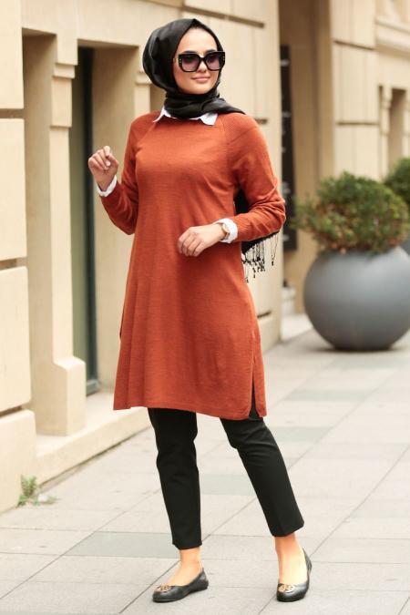 Nayla Collection - Kiremit Tesettür Triko Tunik 15533KRMT - 1