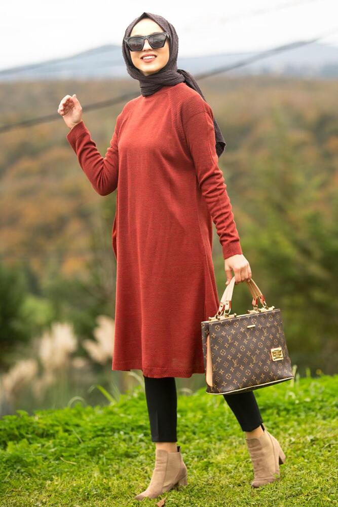 Nayla Collection - Kiremit Tesettür Triko Tunik 20120KRMT - 1