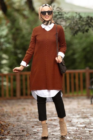 Nayla Collection - Kiremit Tesettür Triko Tunik 2102KRMT - 1