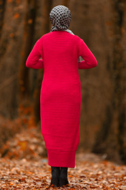 Nayla Collection - Kırmızı Tesettür Triko Elbise 2111K - Thumbnail
