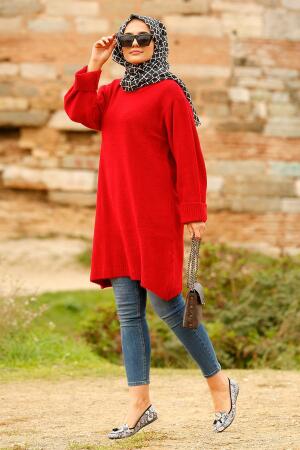 Nayla Collection - Kırmızı Tesettür Triko Tunik 15295K - 1