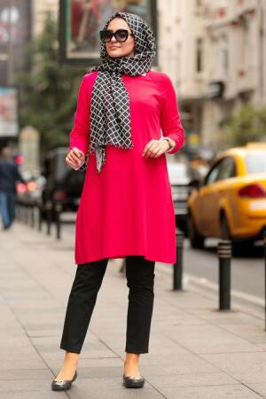 Nayla Collection - Kırmızı Tesettür Triko Tunik 15533K - 1
