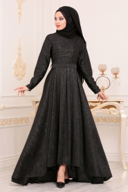 Nayla Collection - Kloş Siyah Tesettür Elbise 4266S - Thumbnail