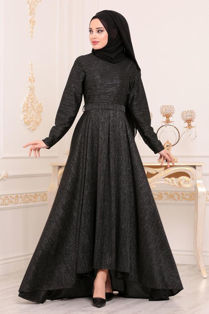 Nayla Collection - Kloş Siyah Tesettür Elbise 4266S - 1