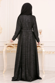 Nayla Collection - Kloş Siyah Tesettür Elbise 4266S - Thumbnail