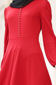 Nayla Collection - Kolları Boncuk Detaylı Bordo Tesettür Elbise 42140BR - Thumbnail