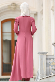 Nayla Collection - Kolları Boncuk Detaylı Gül Kurusu Tesettür Elbise 42140GK - Thumbnail