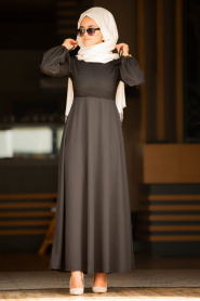 Nayla Collection - Kolları Büzgülü Siyah Tesettür Elbise 79260S - Thumbnail