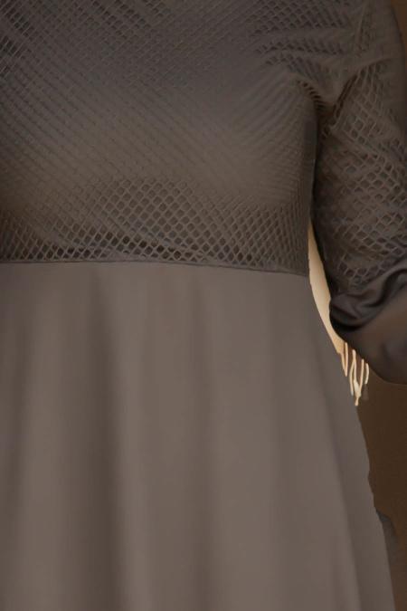 Nayla Collection - Kolları Büzgülü Siyah Tesettür Elbise 79260S - 3