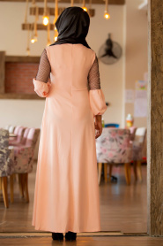 Nayla Collection - Kolları Büzgülü Somon Tesettür Elbise 79260SMN - Thumbnail