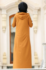 Nayla Collection - Kolları Çizgili Hardal Tesettür Elbise 8065HR - Thumbnail