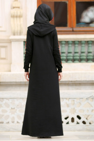 Nayla Collection - Kolları Çizgili Siyah Tesettür Elbise 8065S - Thumbnail