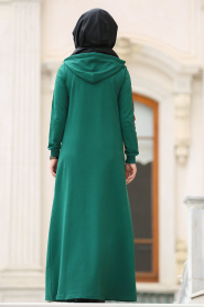 Nayla Collection - Kolları Çizgili Yeşil Tesettür Elbise 8065Y - Thumbnail
