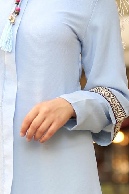Nayla Collection - Kolları Detaylı Bebek Mavisi Tesettür Tunik 3007BM - 2