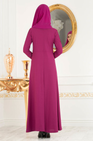 Nayla Collection - Kolları Detaylı Fuşya Tesettür Elbise 10110F - Thumbnail