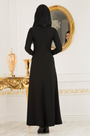 Nayla Collection - Kolları Detaylı Siyah Tesettür Elbise 10110S - Thumbnail