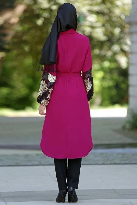 Nayla Collection - Kolları İşlemeli Fuşya Tunik - 3