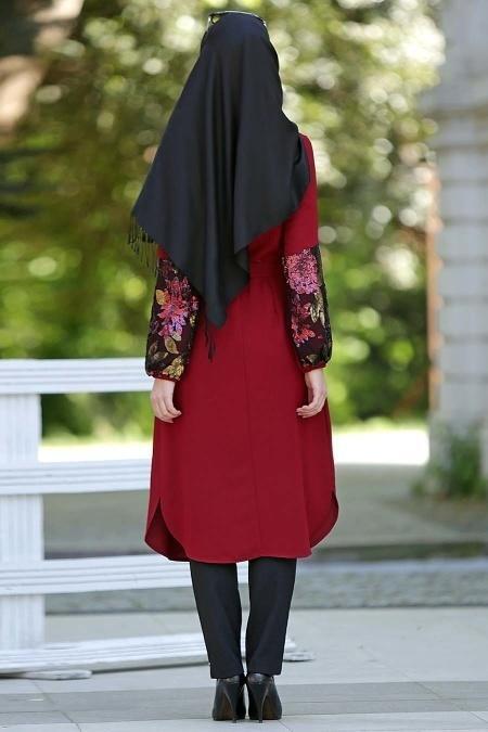 Nayla Collection - Kolları İşlemeli Kırmızı Tunik - 3
