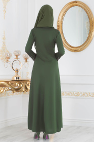 Nayla Collection - Kolları Nakışlı Haki Tesettür Elbise 8183HK - Thumbnail