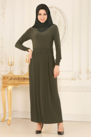 Nayla Collection - Kolye Detaylı Haki Tesettür Elbise 5240HK - Thumbnail