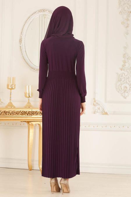 Nayla Collection - Kolye Detaylı Mor Tesettür Elbise 5240MOR - 2