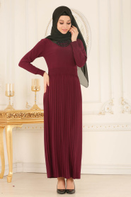 Nayla Collection - Kolye Detaylı Vişne Tesettür Elbise 5240VSN - Thumbnail