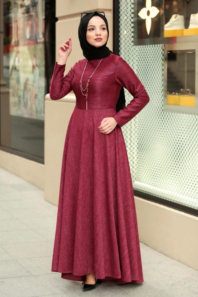 Nayla Collection - Kolyeli Bordo Tesettür Elbise 4269BR - 1