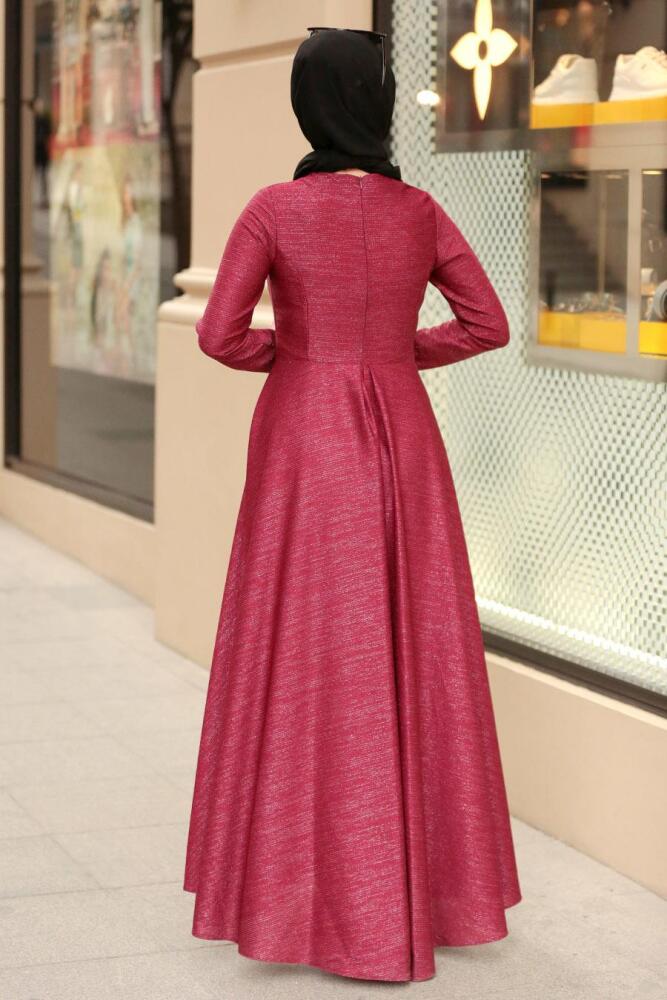 Nayla Collection - Kolyeli Bordo Tesettür Elbise 4269BR - 2