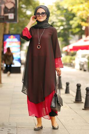 Nayla Collection - Kolyeli Bordo Tesettür Tunik 31570BR - 1