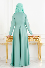 Nayla Collection - Kolyeli Çağla Yeşili Tesettür Elbise 8040CY - Thumbnail