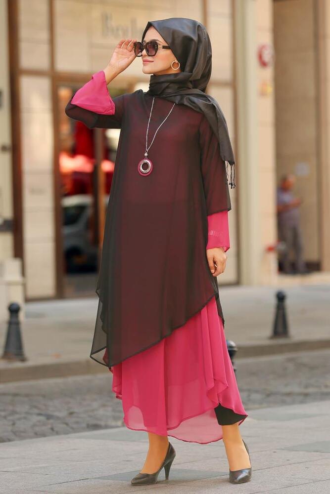 Nayla Collection - Kolyeli Fuşya Tesettür Tunik 31570F - 1