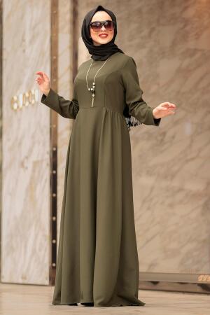 Nayla Collection - Kolyeli Haki Tesettür Elbise 4517HK - 1