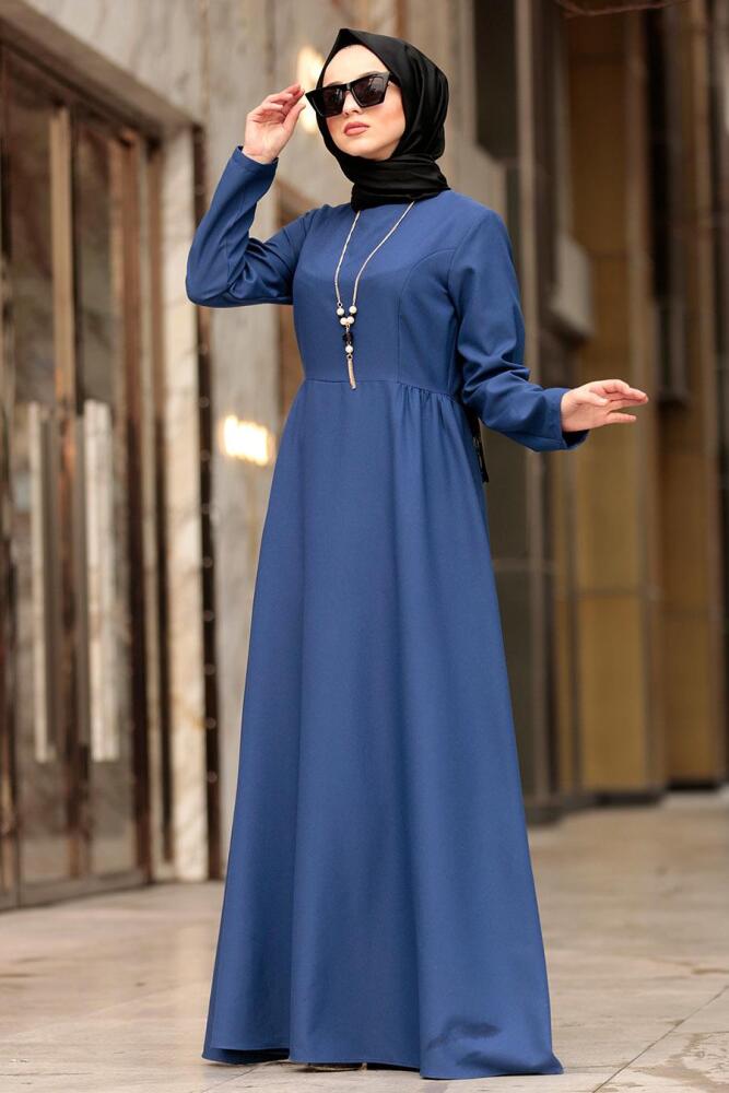 Nayla Collection - Kolyeli İndigo Mavisi Tesettür Elbise 4517IM - 1