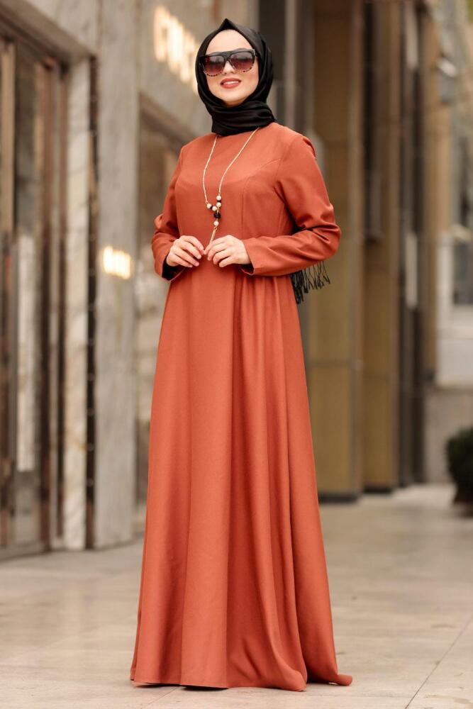 Nayla Collection - Kolyeli Kiremit Tesettür Elbise 4517KRMT - 1