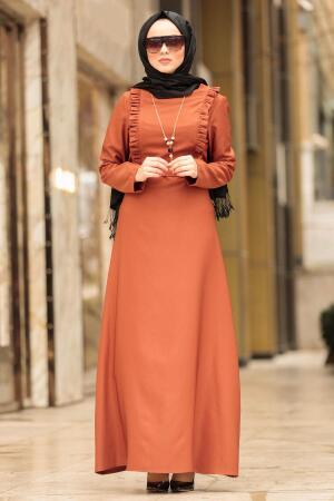 Nayla Collection - Kolyeli Kiremit Tesettür Elbise 45180KRMT - 1