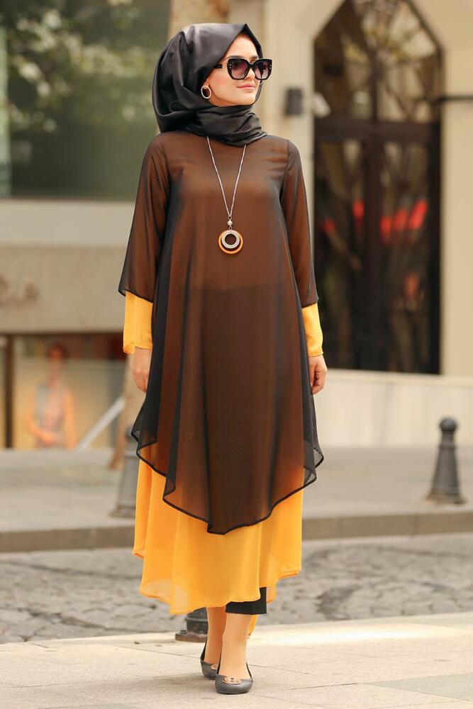 Nayla Collection - Kolyeli Sarı Tesettür Tunik 31570SR - 1