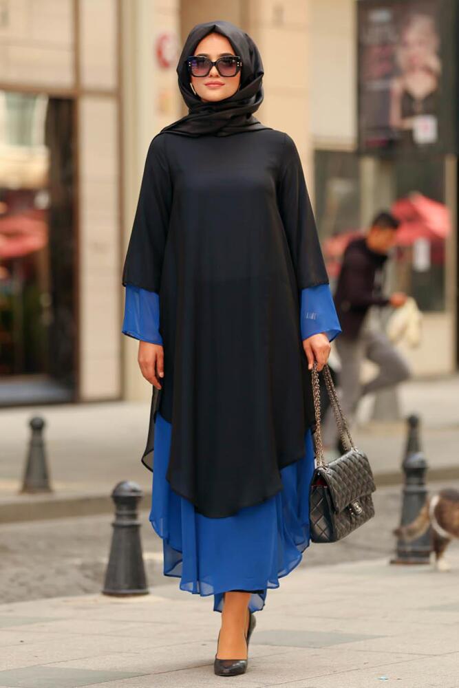 Nayla Collection - Kolyeli Sax Mavisi Tesettür Tunik 31570SX - 1