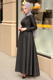 Nayla Collection - Kolyeli Siyah Tesettür Elbise 4269S - Thumbnail