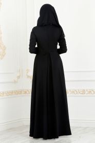 Nayla Collection - Kolyeli Siyah Tesettür Elbise 8040S - Thumbnail