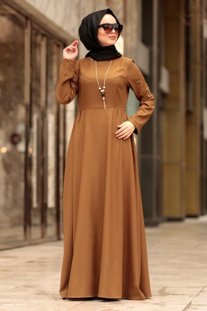 Nayla Collection - Kolyeli Taba Tesettür Elbise 4517TB - 1