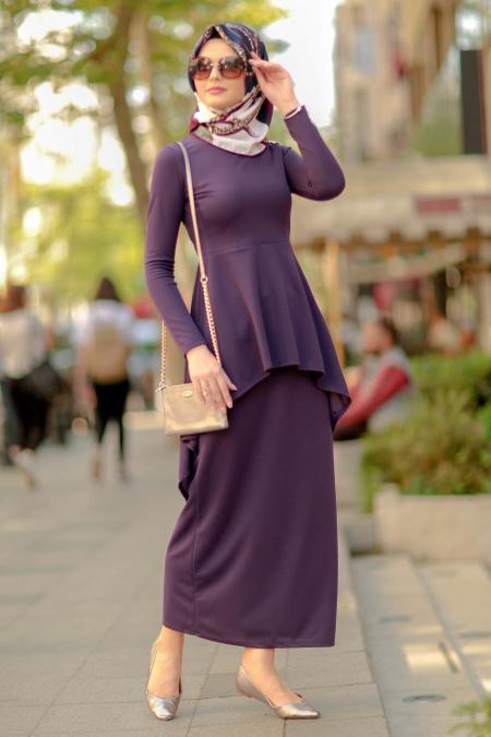 Nayla Collection - Koyu Mor Etek / Bluz Tesettür Takım 10280KMOR - 2