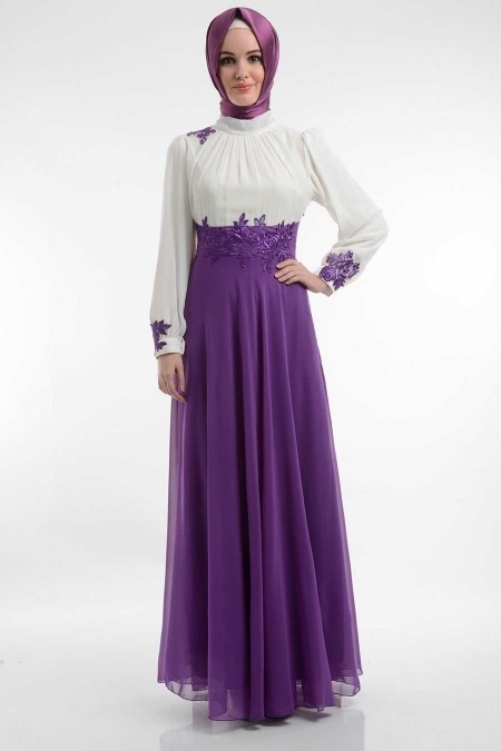 Nayla Collection - Lace Detailed Purple Dress