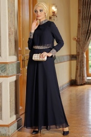 Nayla Collection - Lacivert Elbise 7010L - Thumbnail