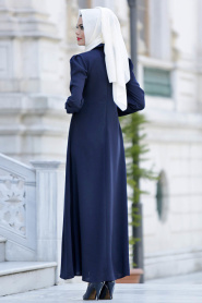 Nayla Collection - Büzgüllü Lacivert Tesettür Elbise 4014L - Thumbnail