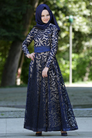 Nayla Collection - Lacivert Tesettür Elbise 4012-01L - Thumbnail