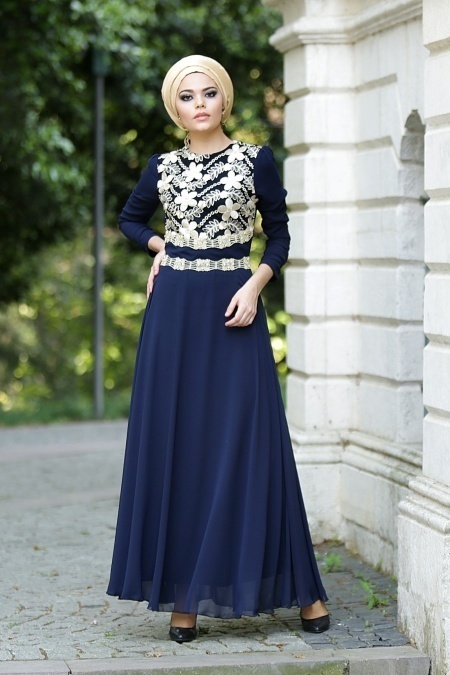 Nayla Collection - Lacivert Tesettür Elbise 4036L